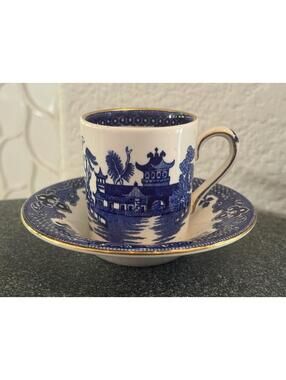 Churchill England Blue Willow Coffee Tea Cup and Saucer Vintage EUC
